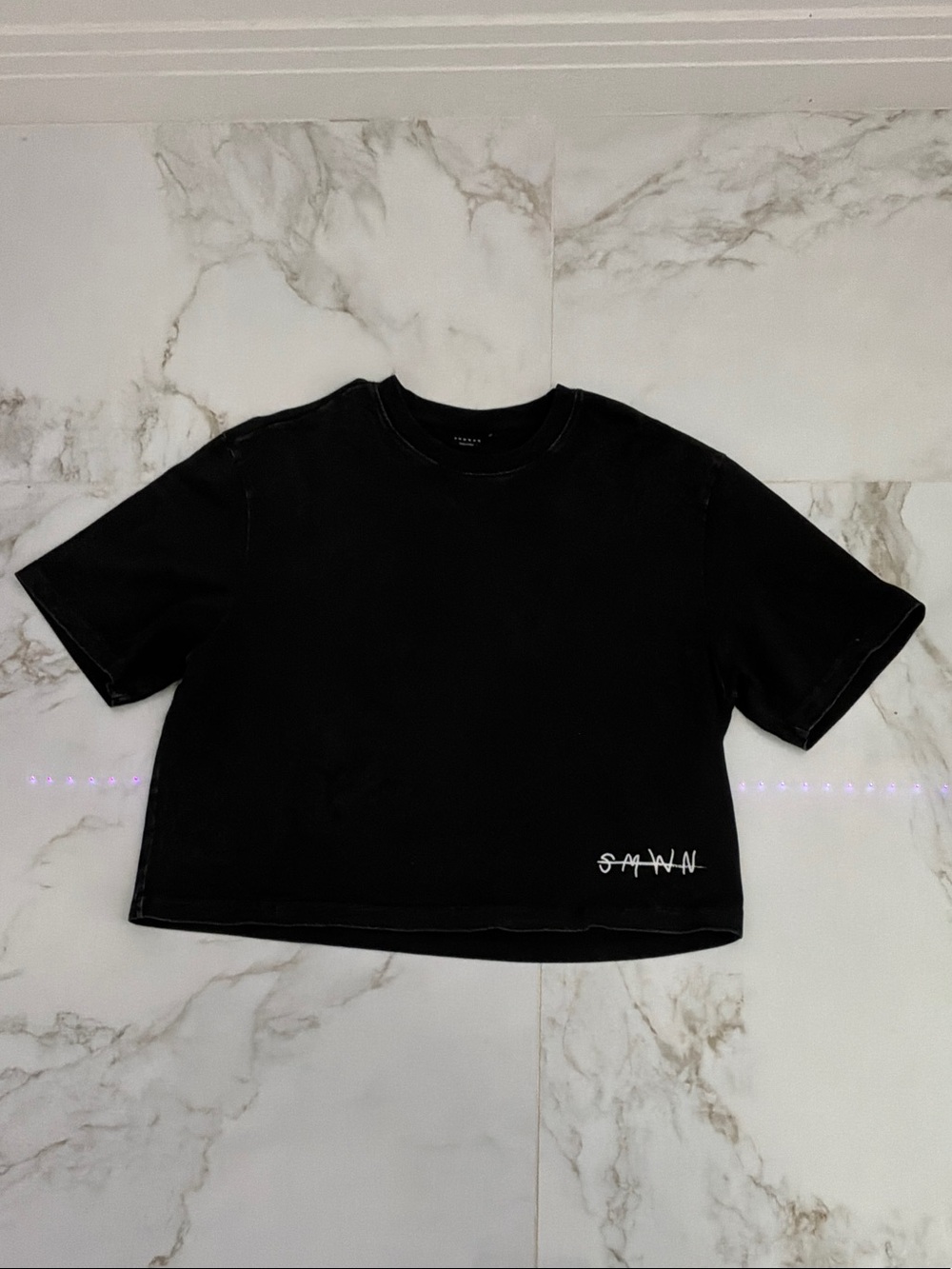 Black Crop Tee with Subtle Logo